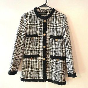 Zara Houndstooth Tweed Blazer Jacket Blogger Fave